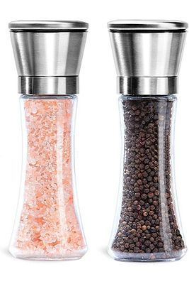 Cam Gövdeli Metal Krom Renk Kapaklı Tuz Karabiber Değirmeni Tuz Karabiber Öğütücü 19 Cm 2 Adet ürün fotoğrafı