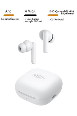T13 Anc 4 Mikrofon Bluetooth 5.3 Kablosuz Kulaklık Beyaz Aktif Gürültü Engelleyici ürün fotoğrafı