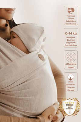 Premium Birinci Sınıf Pamuklu Esnek Wrap Sling Soft Bej (BABYWEARİNGE ÖZEL ÜRETİM KUMAŞ) ürün fotoğrafı