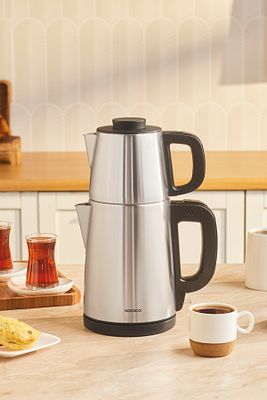 Tea Break 2 In 1 Çelik Su Isıtıcı Çay Makinesi Inox Siyah ürün fotoğrafı