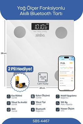 SBS-4467 Bluetooth Dijital Yağ Su Kas Vücut Kitle Endeksi Kilo Ölçer Tartı Baskül ürün fotoğrafı