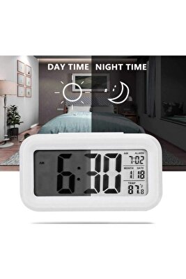 Dijital Alarmlı Masa Saati Led Ekran Pilli Çalar Saat Beyaz ürün fotoğrafı