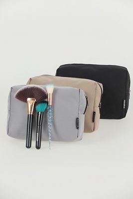 Siyah/vizon/gri Shk191 Kanvas Kumaş ,fermuarlı 3'lü Makyaj Çantası Seti U:15 Cm E:21 Cm G:9 Cm ürün fotoğrafı
