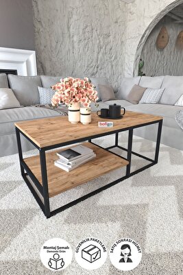 Metal Orta Sehpa 2 Raflı Orta Sehpa Dekoratif Sehpa Nisa Çam ürün fotoğrafı