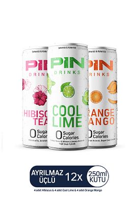 Ayrılmaz Üçlü - Hibiskus & Cool Lime & Orange Mango - Şekersiz & Kalorisiz 250 ml X 12 Adet Ice Tea ürün fotoğrafı