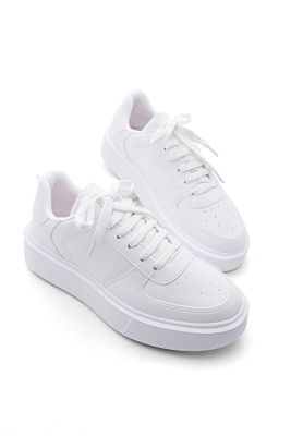 Kadın Sneaker Yüksek Taban Bağcıklı Spor Ayakkabı Azin beyaz ürün fotoğrafı