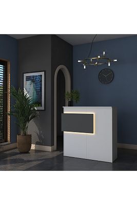 Rani Ma102 Karşılama Bankosu Led Işıklı Çekmeceli Banko Beyaz - Antrasit ürün fotoğrafı