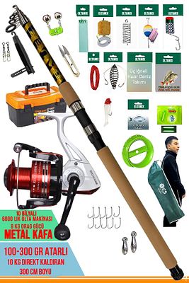 Profesyonel Olta Seti 300 Cm 100-300 gr Atarl Kamış - Metal Kafa 6000 10 Bilyalı Makina Takımı Seti ürün fotoğrafı