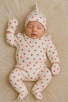 Heart Pattern 5’li Yenidoğan Kız Bebek Hastane Çıkışı Seti ürün fotoğrafı