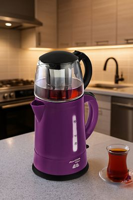 Teaplus Cam Demlikli Elektrikli Çay Makinesi Mor ürün fotoğrafı