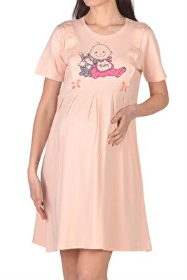 Somon Hamile Tunik Gecelik Kısa Kollu Likralı ürün fotoğrafı