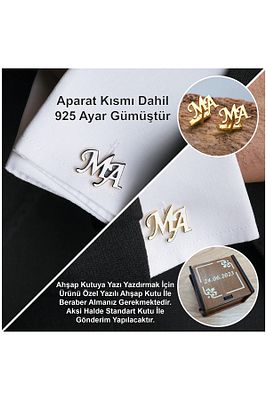 925 Ayar Gümüş 2 Harfli Kol Düğmesi Altın Kaplama Damat Hediyesi Kişiye Özel ürün fotoğrafı
