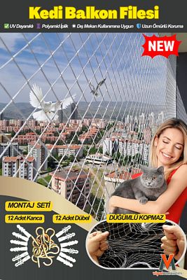 🐈kedi Ve Kuş Balkon Filesi 2,5x3m – Uv Dayanıklı Güvenlik Filesi Kanca Ve Dübel Dahil ürün fotoğrafı
