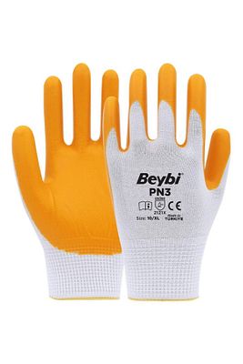 Pn3 Beyaz Sarı 10 Beden Polyester Örme Nitril Eldiven En388 (2121X) ürün fotoğrafı