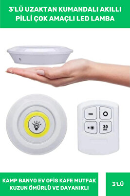 Özel Av Kamp Okul Ev Araba Otel Uzaktan Kumandalı Pilli Yapışkanlı Dayanıklı 3'Lü Led Spot 1 Adet ürün fotoğrafı