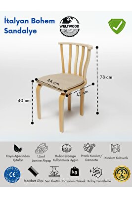 Bebekonfor Weltwood 2’li Italyan Bohem Sandalye | Kayın Ahşap, Minderli, Lamine, Demonte, Şık ürün fotoğrafı