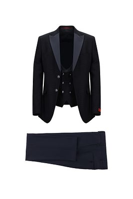Slim Fit Dar Kesim Şal Yaka Yelekli Smokin & Damatlık ürün fotoğrafı