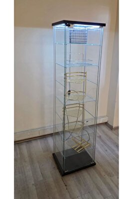 7 raflı ledli siyah Cam Vitrin Gümüşlük Büfe Camlı Koleksiyon Vitrini Detolf Teşhirvitrin ürün fotoğrafı