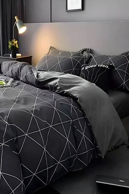 Lastikli Çarşaflı Nevresim Takımı Çift Kişilik Geometric Gri ürün fotoğrafı