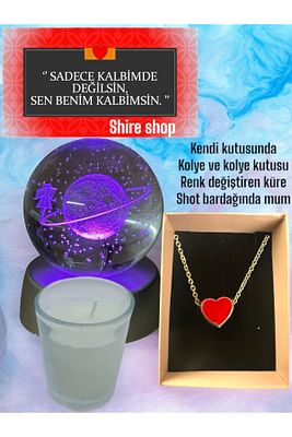 Renk Değiştiren Led Işıklı Cam Satürn Kız Küre Dolunay Lamba Kristal Top Ve Kalp Kolye ürün fotoğrafı