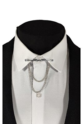 Her Gömleğe Uygun Klipsli Gümüş Gri Renginde Metal Gömlek Yaka Iğnesi Yaka Zinciri ürün fotoğrafı