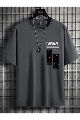 Füme Nasa Baskılı Süprem T-Shirt - Oversize Bisiklet Yaka Kısa Kol Tişört ürün fotoğrafı
