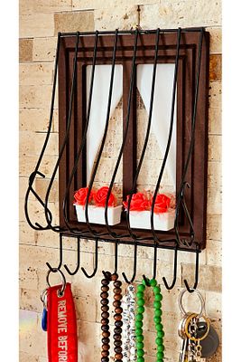 Ahşap Pencere Model Anahtarlık Kapı Duvar Tipi Anahtar Askılık Kahve, Kahverengi 21x16cm ürün fotoğrafı