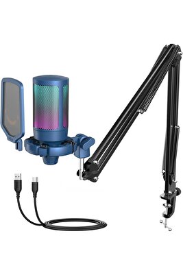 Ampligame A6t-b Youtuber - Gamer - Tiktok - Yayıncı Usb Mikrofon Seti Mavi ürün fotoğrafı