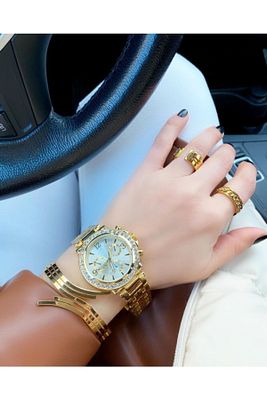 Kadın Gold Çelik Taşlı Analog Klasik Kol Saati ( Bileklik Fiyata Dahil Değildir) ürün fotoğrafı
