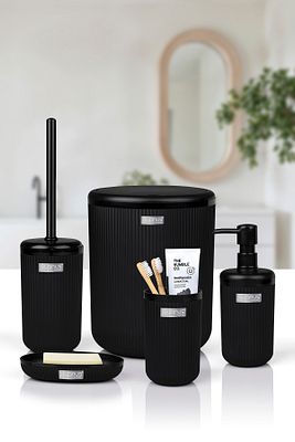 Linea Siyah Çizgili Yuvarlak Banyo Seti ürün fotoğrafı