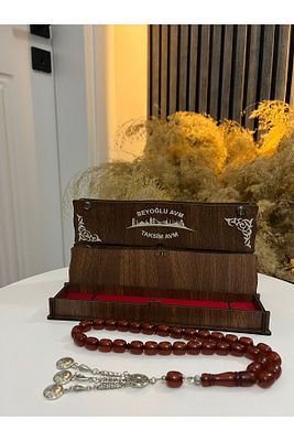 Özel Ahşap Kutulu 33 Lü Toz Kehribar Tesbih Kırmızı Hediyelik ürün fotoğrafı