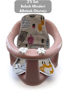 2'li Bebek Banyo Oturağı Ve Minder Seti - Vakum Taban Mama Oturağı, Oturak Minderi Pembe ürün fotoğrafı