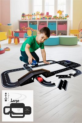 Oyuncak Araba, Araç Parkuru (LARGE) -eğitici Ve Eğlenceli Yol Yapım Ahşap Oyuncak - Otoban Puzzle ürün fotoğrafı