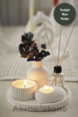 Dekoratif Tepside 5 Li Set Vazo, Vanilya Kokulu Mum, Tealight Mumluk Ve Oda Kokusu(HEDİYELİ) ürün fotoğrafı