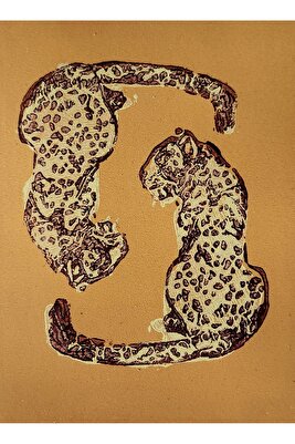 Özgün Baskı - Hardal Ying Yang Leopar Resmi - Linolyum ürün fotoğrafı
