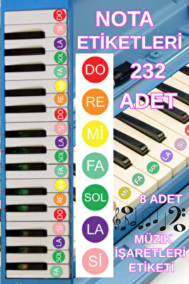 Piyano ve Org Klavye Öğrenme Sticker Seti – 232 Adet Kendiliğinden Yapışkanlı Nota Etiketi ürün fotoğrafı