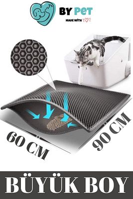 Gri Büyük Boy Elekli Kedi Tuvalet Önü Paspası 90x60cm ürün fotoğrafı