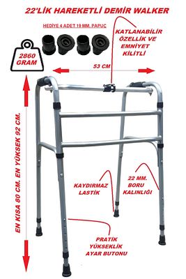 Demir Walker Hareketli Hasta Yürüteci 22'lik (2860 GRAM) Wolker Yürüteç ürün fotoğrafı