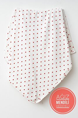 Kırmızı Kalpli Naturel %100 Pamuklu 80x90 cm Tek Kat Bebek Battaniye ürün fotoğrafı