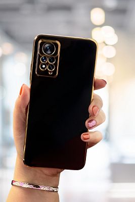 Redmi Note 11 Pro & 12 Pro 4g Kılıf Parlak Kenarlı Altın Işlemeli Kamera Korumalı Kapak ürün fotoğrafı