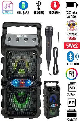Bluetooth Hoparlör Parti Hoparlörü Karaoke Mikrofon Hediyeli Işıklı Ses Bombası Radyo Usb Sd Girişli ürün fotoğrafı