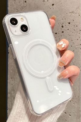 İphone 14 Plus 15 Plus Uyumlu Kılıf Magsafe Wireless Kablosuz Şarj Destekli Sert Şeffaf Darbe Emici ürün fotoğrafı