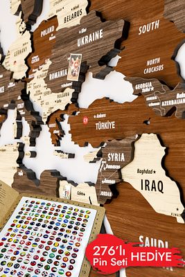 3d Ahşap Dünya Haritası Çok Katmanlı - Ingılızce - Ev Ofis Hediye Duvar Dekorasyon ürün fotoğrafı