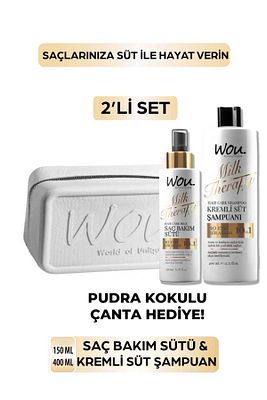 Milk Therapy Şampuan 400 Ml & Saç Bakım Sütü 150 Ml/Pudra Kokulu Makyaj Çantası ürün fotoğrafı