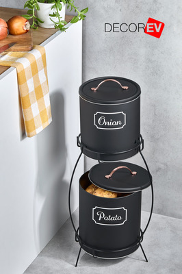 Lüks 2 Katlı Patates Soğanlık Metal Patates Soğan Kovası Sebzelik Sepeti Siyah ürün fotoğrafı