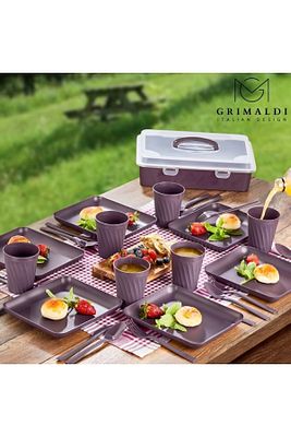Piknik Seti 32 Parça 6 Kişilik Bardak Çatal Kaşık Bölmeli Tabak (RENKLER KARIŞIK GÖNDERİLİR) ürün fotoğrafı