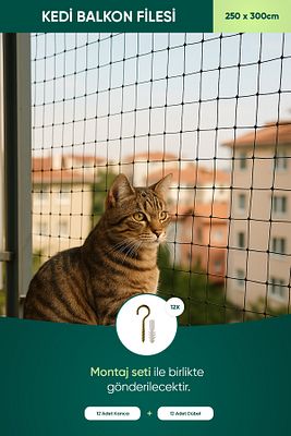 250*300cm - Balkon Filesi Ağı - Kedi Filesi - Kuş Filesi - Çocuk Filesi - Beyaz - Montaj Setli ürün fotoğrafı