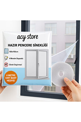 100*150 Cm Hazır Pencere Sinekliği 4 Mt Bant Hediye Tak Çıkar Tül Kesilebilir Cırt Bantlı ürün fotoğrafı