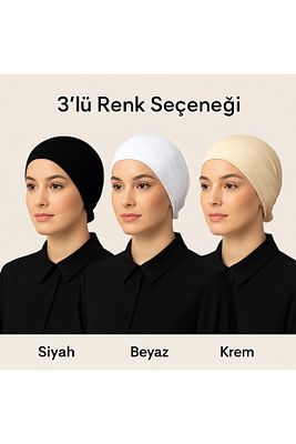Kadın Bey-azdüş Siyah Beyaz Krem 3'lü Bone Seti Penye Likralı Tesettür Bone ürün fotoğrafı