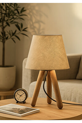 Tasarım Ahşap Kumbeji Kumaş Başlıklı Abajur Ayd-3171 ürün fotoğrafı